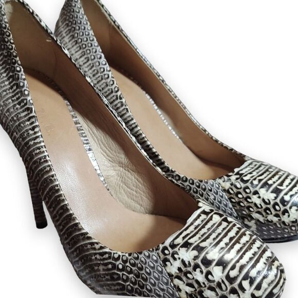 L.A.M.B. Prissy 8 M Tan Snake Print Leather Round Toe 5" Stiletto High Heels - Picture 5 of 13